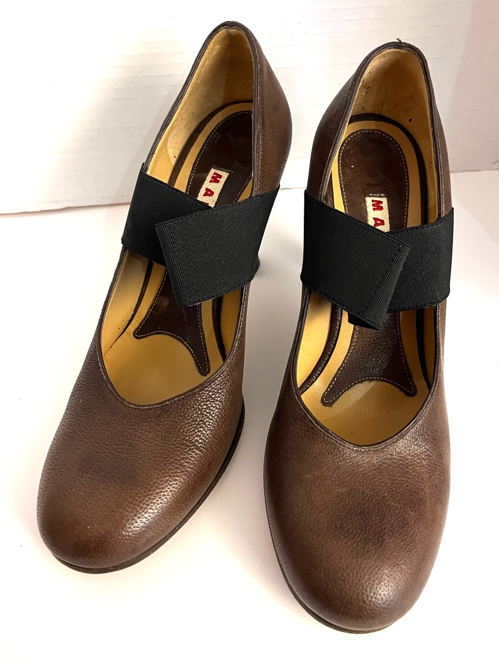 Marni Brown Leather High Heel Mary Jane Pumps
